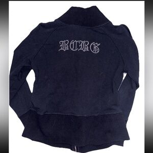 BCBG MAXAZRIA Y2K full zip/ Button Front Military Style Jacket Bling Logo SZ.L